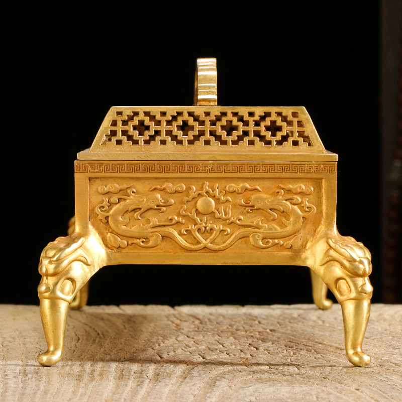 精品双龙戏珠卧香炉古典家用古彷铜宣德供奉纯铜炉炉香炉室内
