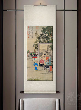 听阮图人物古画中式卷轴挂画竖版玄关走廊过道装饰画韩熙载夜宴图