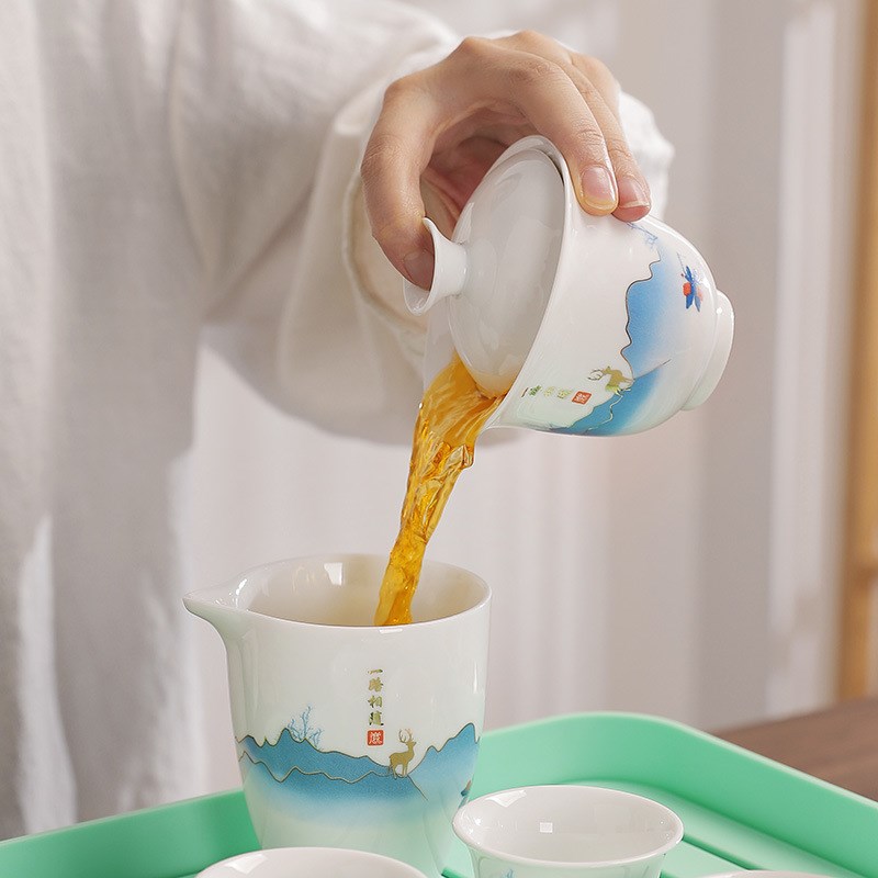 陶瓷功夫旅行茶具户外便携式新中式简约高档带茶盘收纳盒礼品