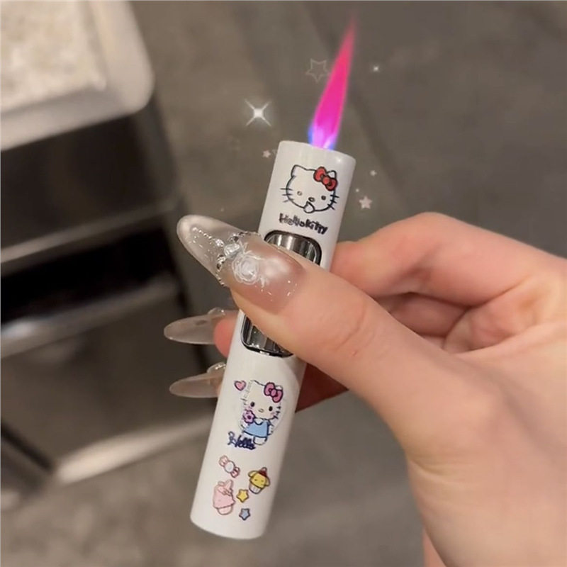 打火机女生高颜值女士专用防风可爱小巧按压粉色火焰圆柱个性创意