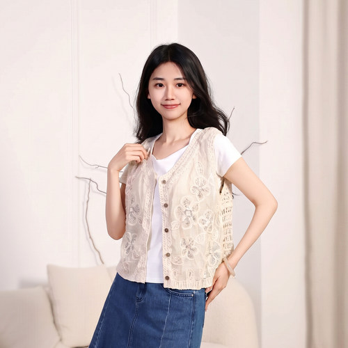 小香风刺绣针织马甲女开衫百搭
