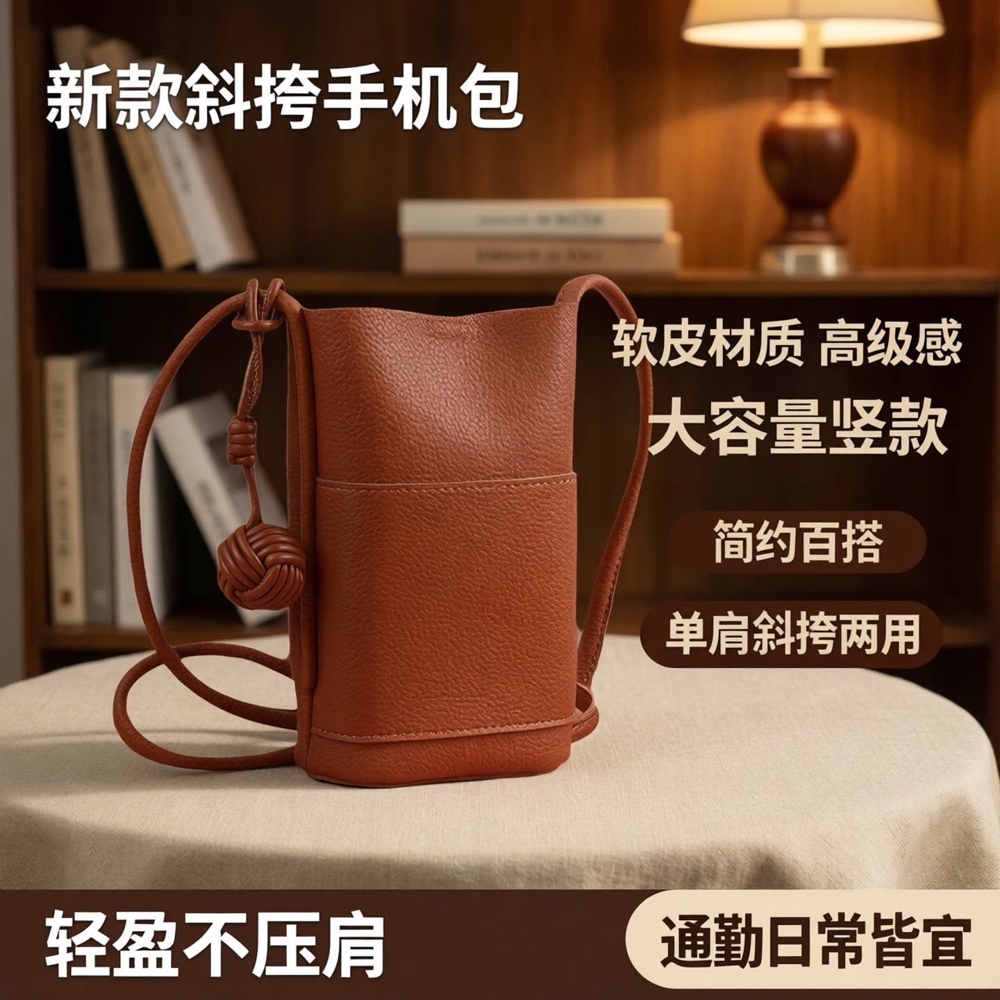 新款软皮大容量竖款斜挎手机包