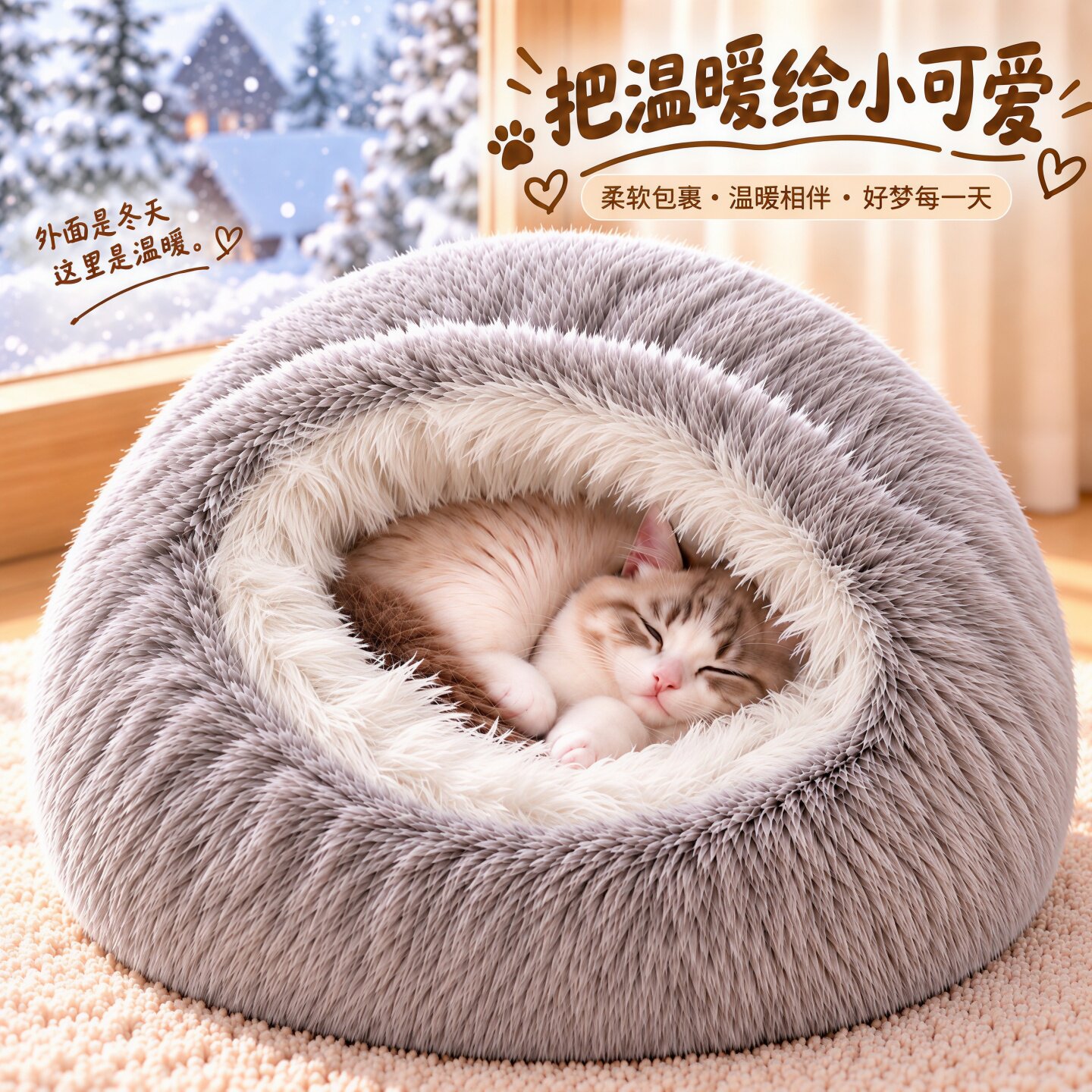2026新款水晶绒贝壳猫窝