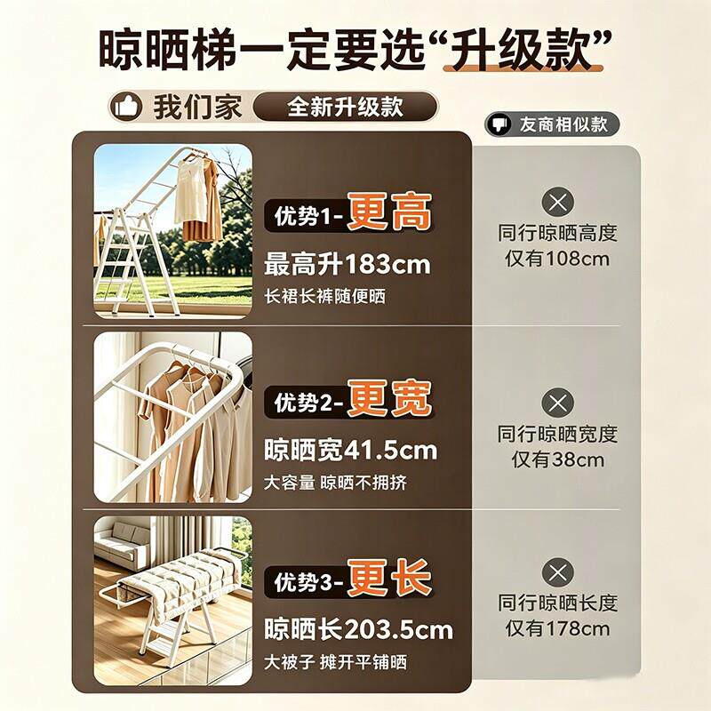 家用子晾衣架两梯用合TE-WDY14一折叠架梯凳室内阳台加厚挂二衣户