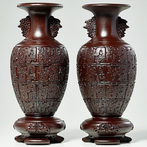 黑檀木雕装饰花瓶摆件实木仿古中式客厅插花博古架家居玄关工艺品