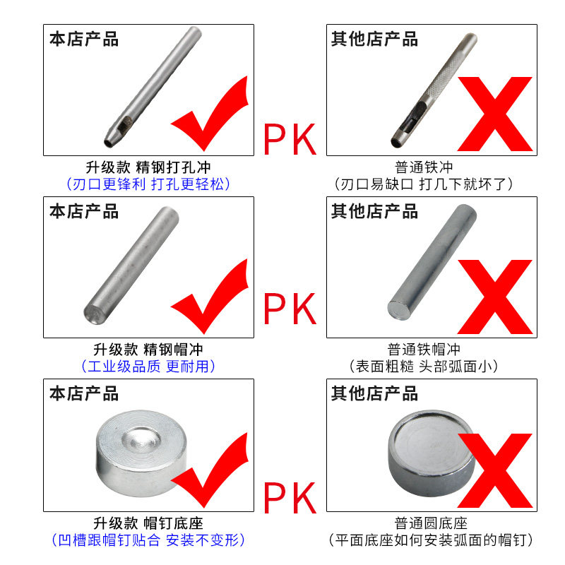不锈钢双面铆钉扁平撞钉diy手工钱包钥匙包皮革皮艺配件半钢帽钉