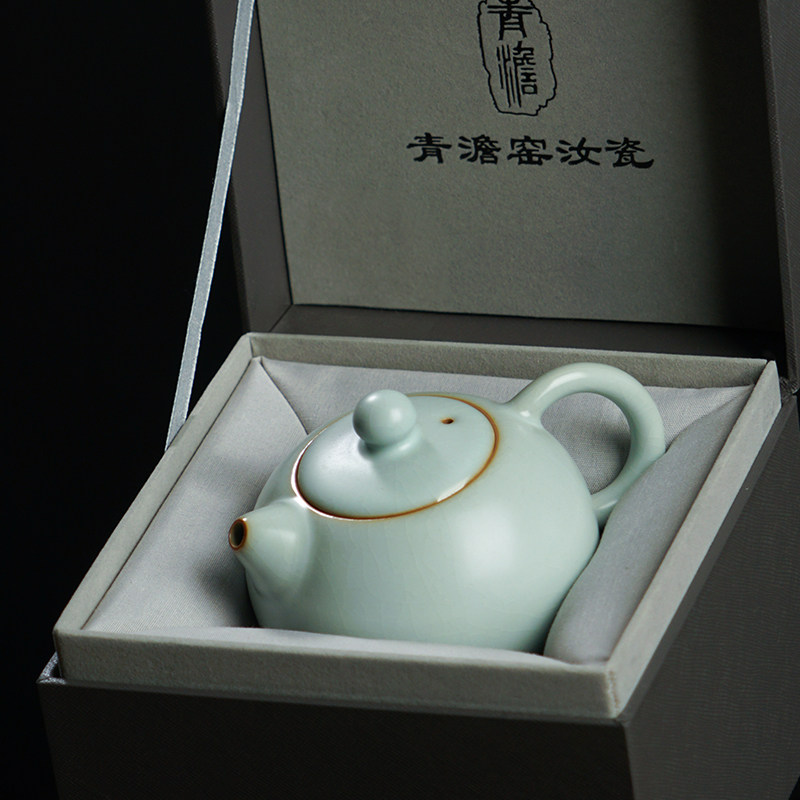 手工汝窑西施壶小号景德镇仿古汝瓷泡茶壶单壶冰裂陶瓷原矿釉青瓷