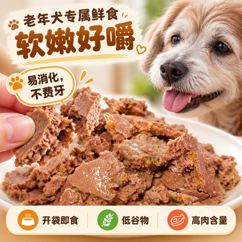 老年犬鲜食大肉饼牛肉配方自制熟低脂小型犬湿粮主食罐头现做狗饭