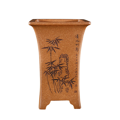 高档精品名家许成安高四方束腰飘口宜兴原矿段泥兰花紫砂盆景花盆