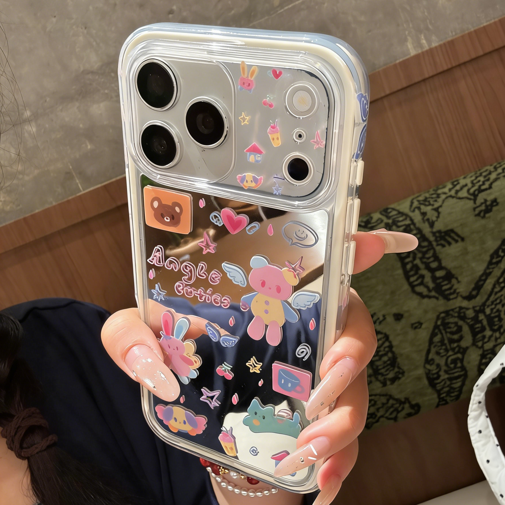 侧边图案镜面涂鸦小动物适用iPhone17ProMax手机壳边框二合一苹果16防摔小米17Pro小清新华为Mate80保护套女