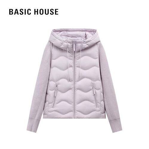 韩系针织拼接连帽羽绒服女