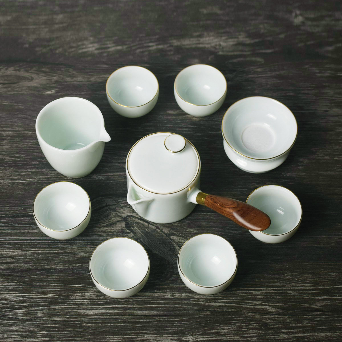 淄博山陶瓷鲁青瓷泡茶具功夫中秋彩下釉家用礼盒装送精致套装茶壶