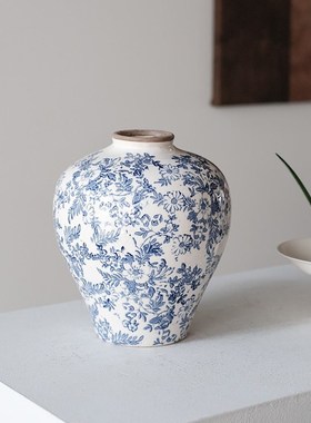 新中式青花瓷陶瓷花瓶冰t裂纹插花水培客厅桌面装饰摆件大肚高级