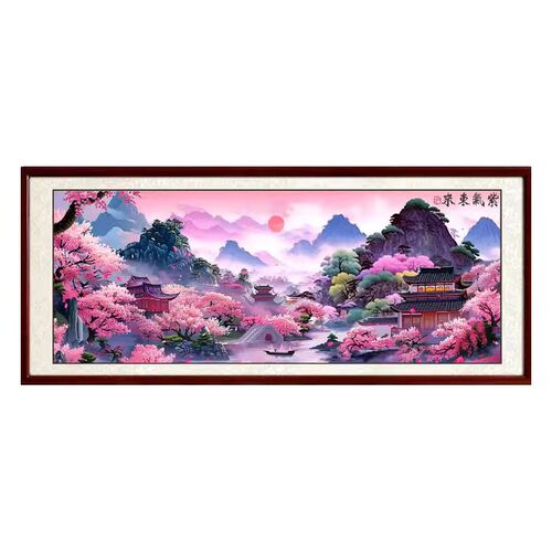 紫气东来十字绣2024新款线绣客厅山水画风景画大幅X大气满绣手工