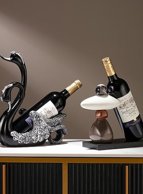 创意轻奢高档红酒架黑天鹅摆件高端餐F桌边酒柜摆红酒瓶架子装饰