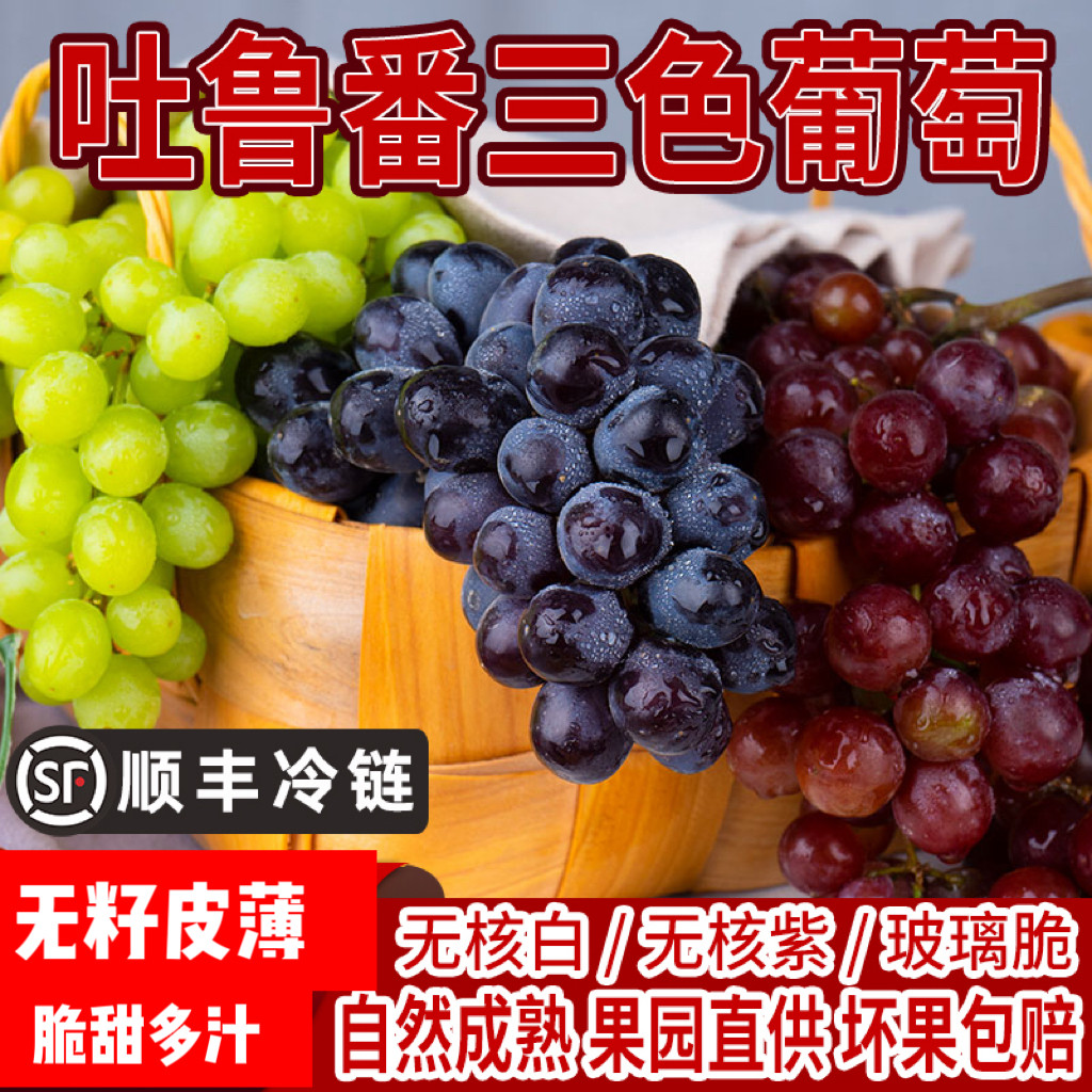 新疆吐鲁番三色葡萄无核紫玻璃翠无籽白新鲜应当季水果顺丰包邮