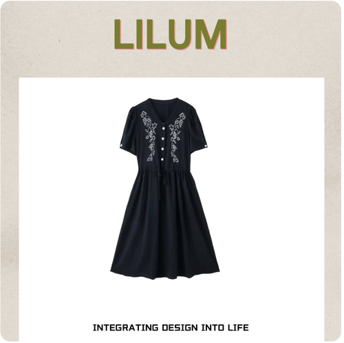 【甜甜专享】LILUM厘白【檀墨连衣裙】时尚百搭休闲连衣裙LB1594
