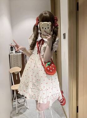 日系少女感可爱风娃娃领碎花连衣裙女高腰显瘦泡泡袖公主蓬蓬短裙