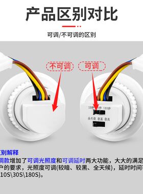 红外线人体感应器开关220v延时光控开关可调小头模块嵌暗装吸顶式