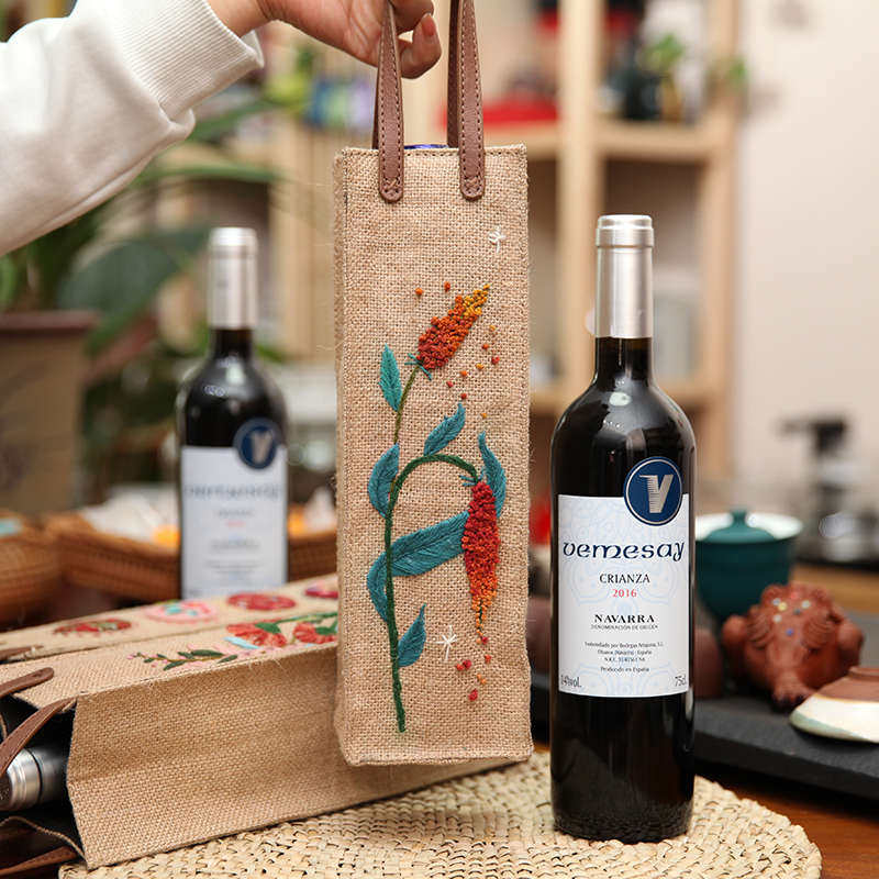 刺绣手工制作红酒袋子立体礼品绣布绣品创意绣花丝带收纳艺欧式