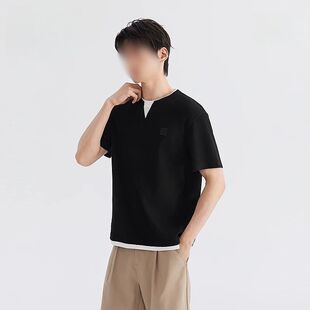 GXG【新品】夏季短袖T恤亨利领高级肌理舒适宽松男上衣G26D442134