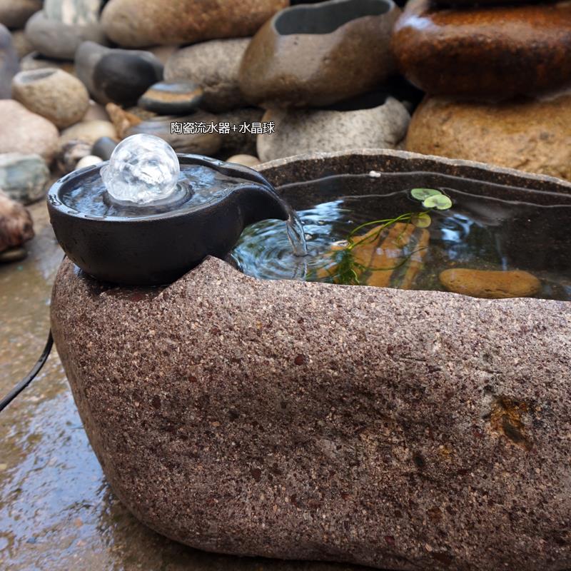 天然石头流水摆件k客厅玄关造景桌面小型水晶球的摆件禅意家居装图片