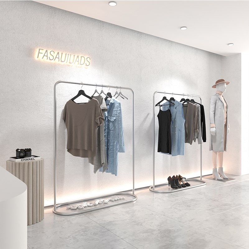 服装店展示架不锈钢银色陈列货架女装店简约中岛组合落地式挂衣架