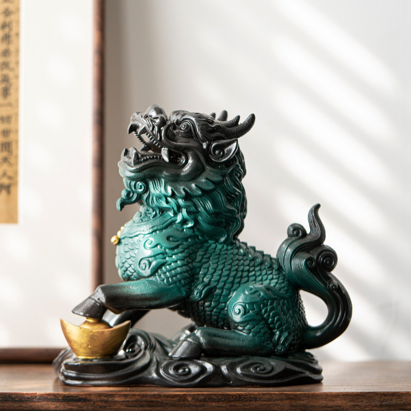 陶瓷麒麟摆件一对大号招财镇宅客厅玄关装饰办公室工艺品开业送礼