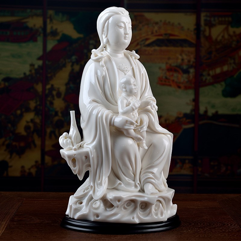戴玉堂陶瓷摆件《汉白玉瓷送子观音》林禄扬佛像供奉家用客厅艺术