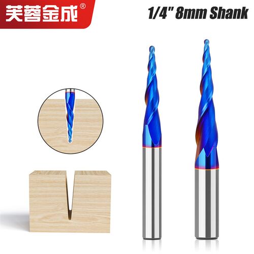 1/4柄8柄整体合金双刃斜度涂层球刀锥度球头立铣刀金属浮雕加长钨