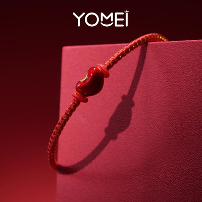 【新品】YOMEI黄金 黄金转运珠 珐琅立体爱心红豆手串 表白礼物