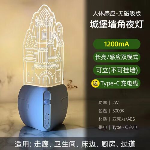 城堡充电人体感应灯过道走廊起夜墙角地灯氛围灯床头柜夜晚小夜灯