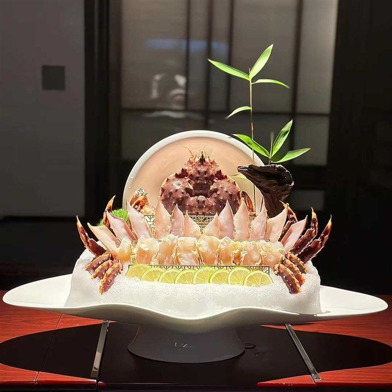 高颜值陶瓷刺身火锅拼盘海鲜姿造大碗帝皇蟹三纹鱼意境菜干冰餐具