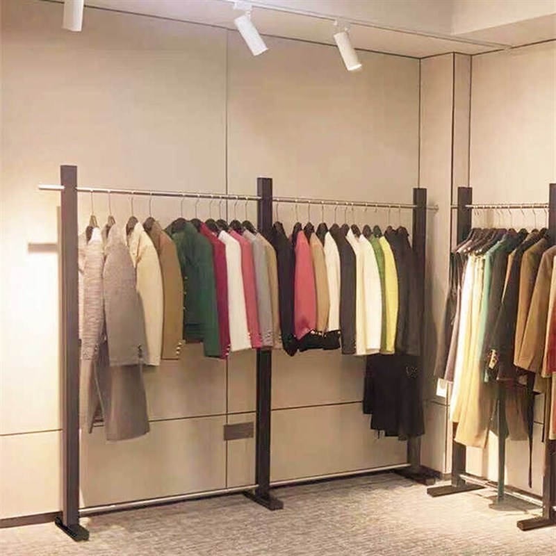 服装店落地展示架女装挂衣架中岛衣服货架黑色拉丝不锈钢陈列架子