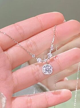 镶钻小方糖项链珍珠女轻奢众设计高级流苏锁骨精致百搭气质颈链