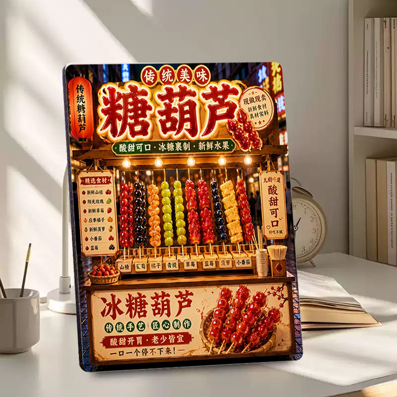 冰糖葫芦美食相框摆件街边小吃店糖葫芦宣传桌面创意装饰画框摆件
