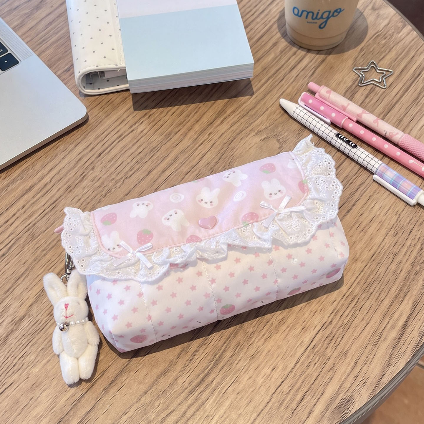 草莓兔子手作笔袋女孩款高颜值ins风少女心日系学生收纳包大容量