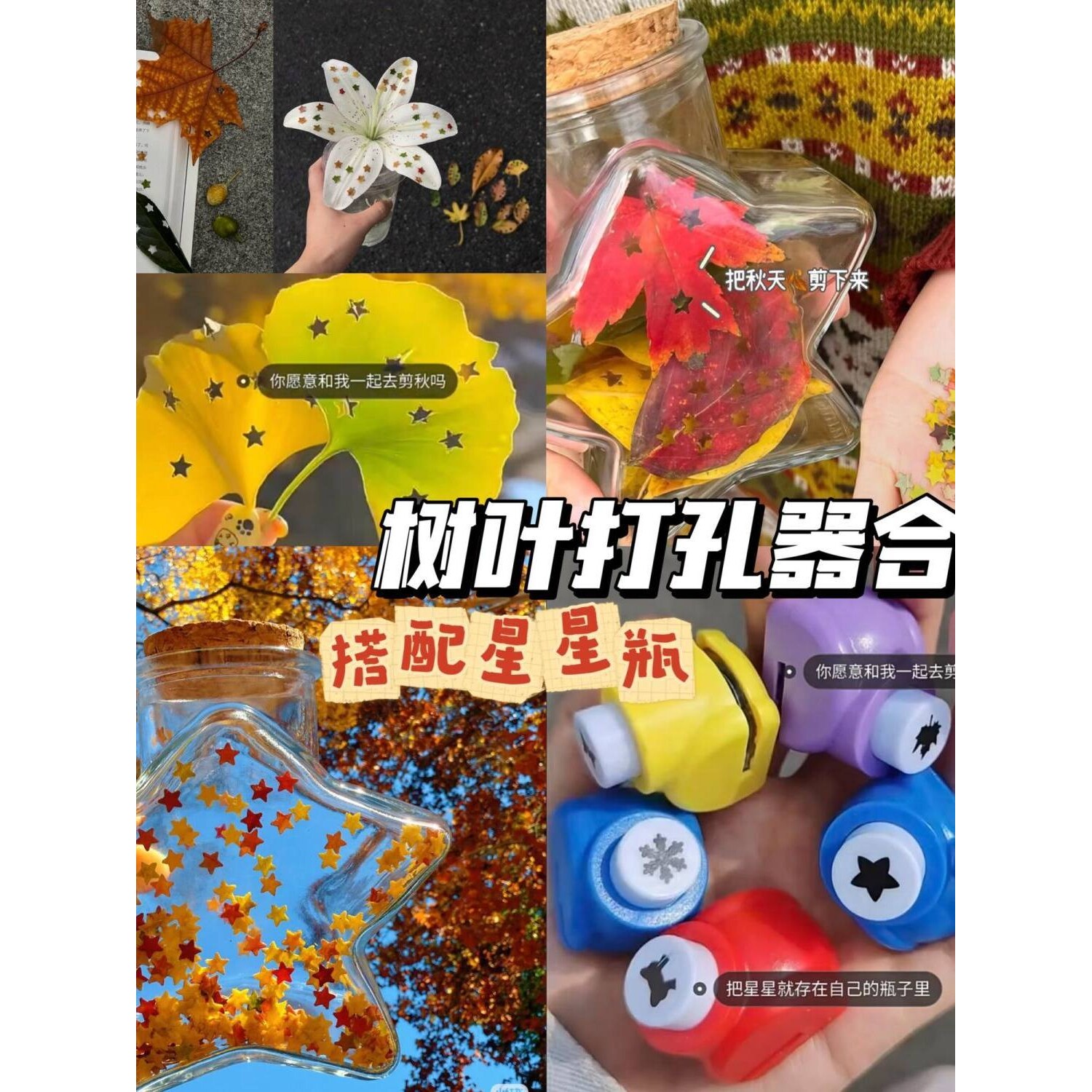 小红书同款diy星星瓶树叶按压打孔器枫叶手工压花磨具单孔剪秋