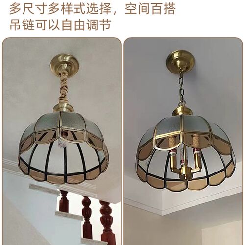 全铜餐厅吊灯家用现代o简约创意极简轻奢阳台过道灯吧台玻璃餐桌