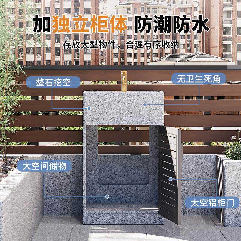 户外庭院洗立台盆一体大理石水池一体JS立柱盆柜柱落式洗脸盆柜手