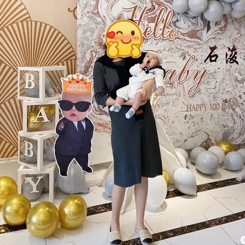百日宴布置男孩迎宾牌宝宝生日周岁满月KT板装饰百天大头卡通海报