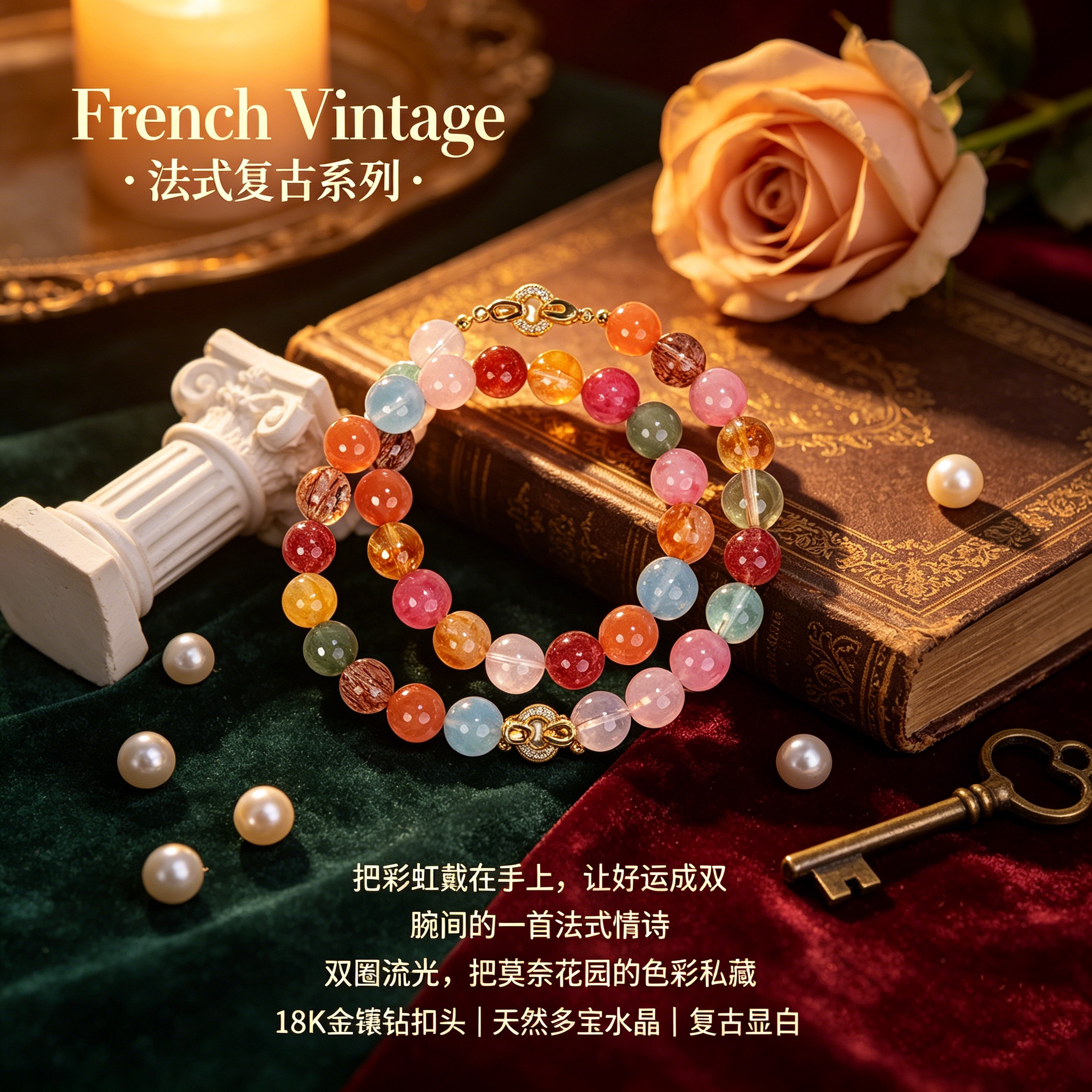 金草莓粉水晶黄水晶时尚项链
