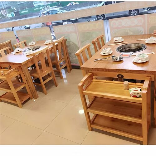 实木火锅a桌子电磁炉火锅桌椅火锅饭厅店桌椅组合商用中式长方桌