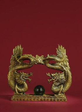 纯铜龙摆件双龙戏珠龙凤呈祥招财珠联璧合家居客厅卧.室结婚礼品