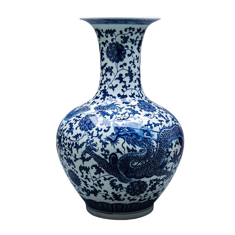 景德镇陶瓷器手绘青花瓷落地花瓶釉下彩摆件新中式家W居客厅装饰图片