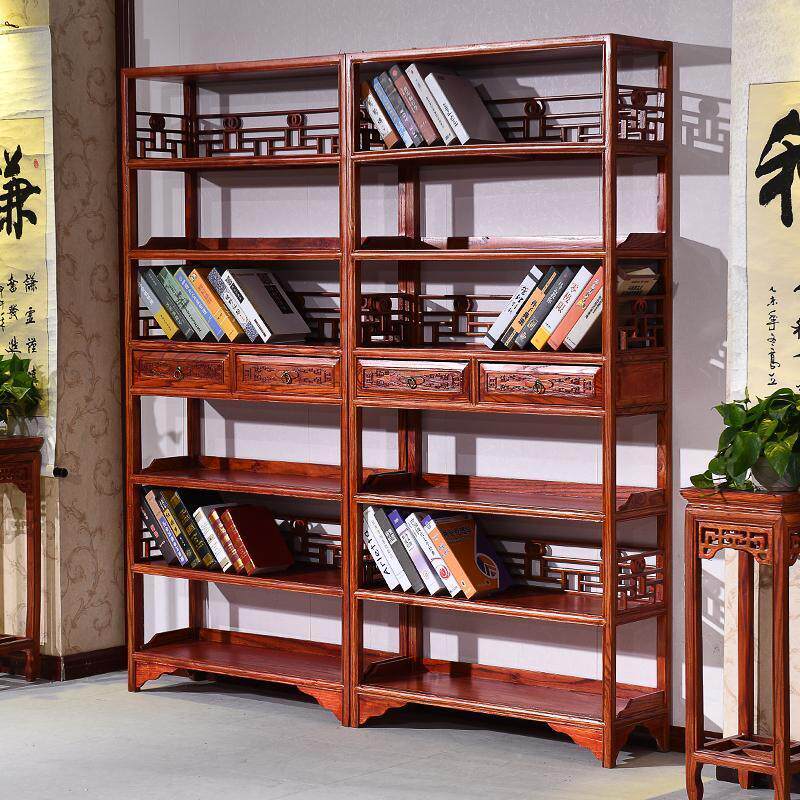 明清仿古实木家具南榆木六层两抽书架展示架茶叶架摆设架古古董架
