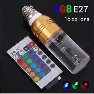 RGB 16色 LED 水晶灯柱形灯遥控变色灯 E273W七彩节能灯泡