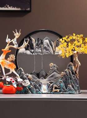 柿柿如意招财鹿流沙画摆件家居客厅玄关装饰品P办公室乔迁开业礼