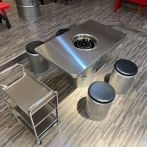 网红工业风地摊无烟烤肉s桌炭火不锈钢火锅桌商用串串桌火锅店桌