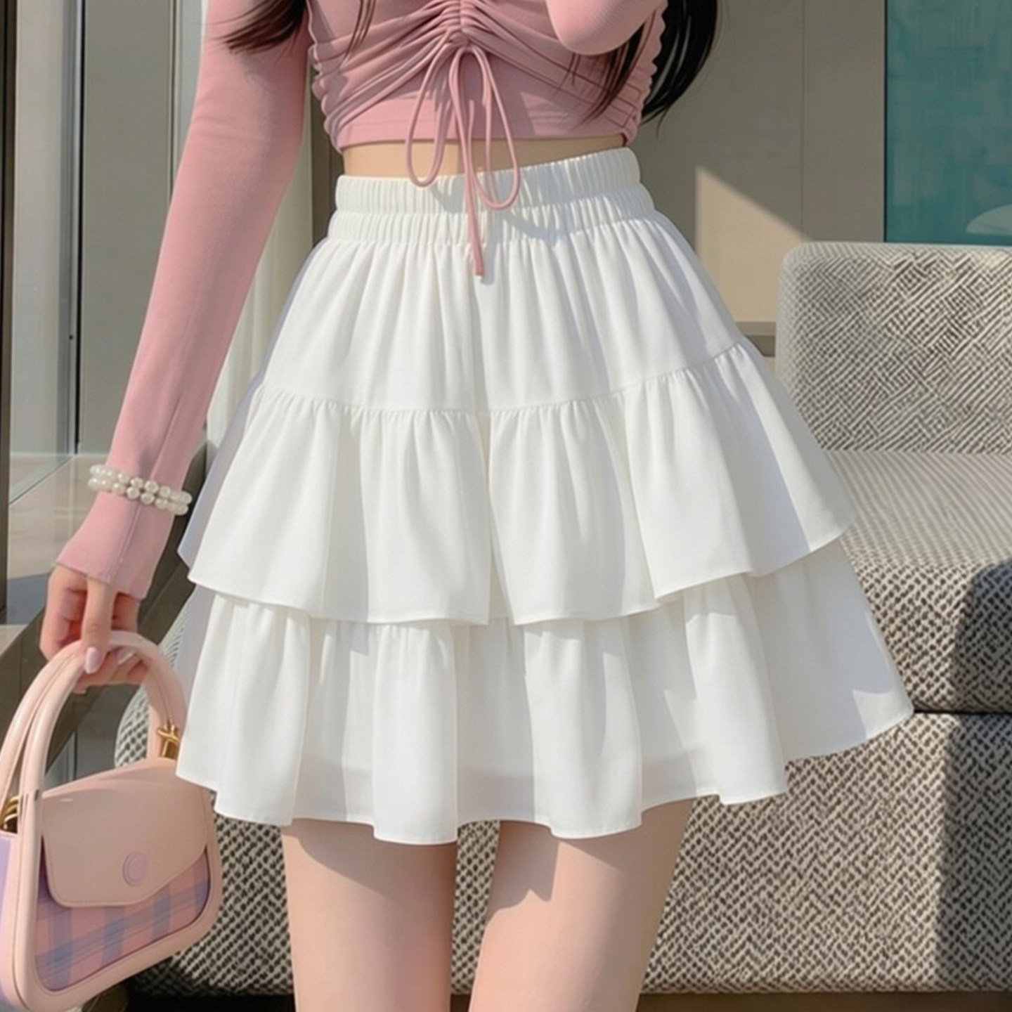 白色短裙女半身裙蓬蓬裙夏季